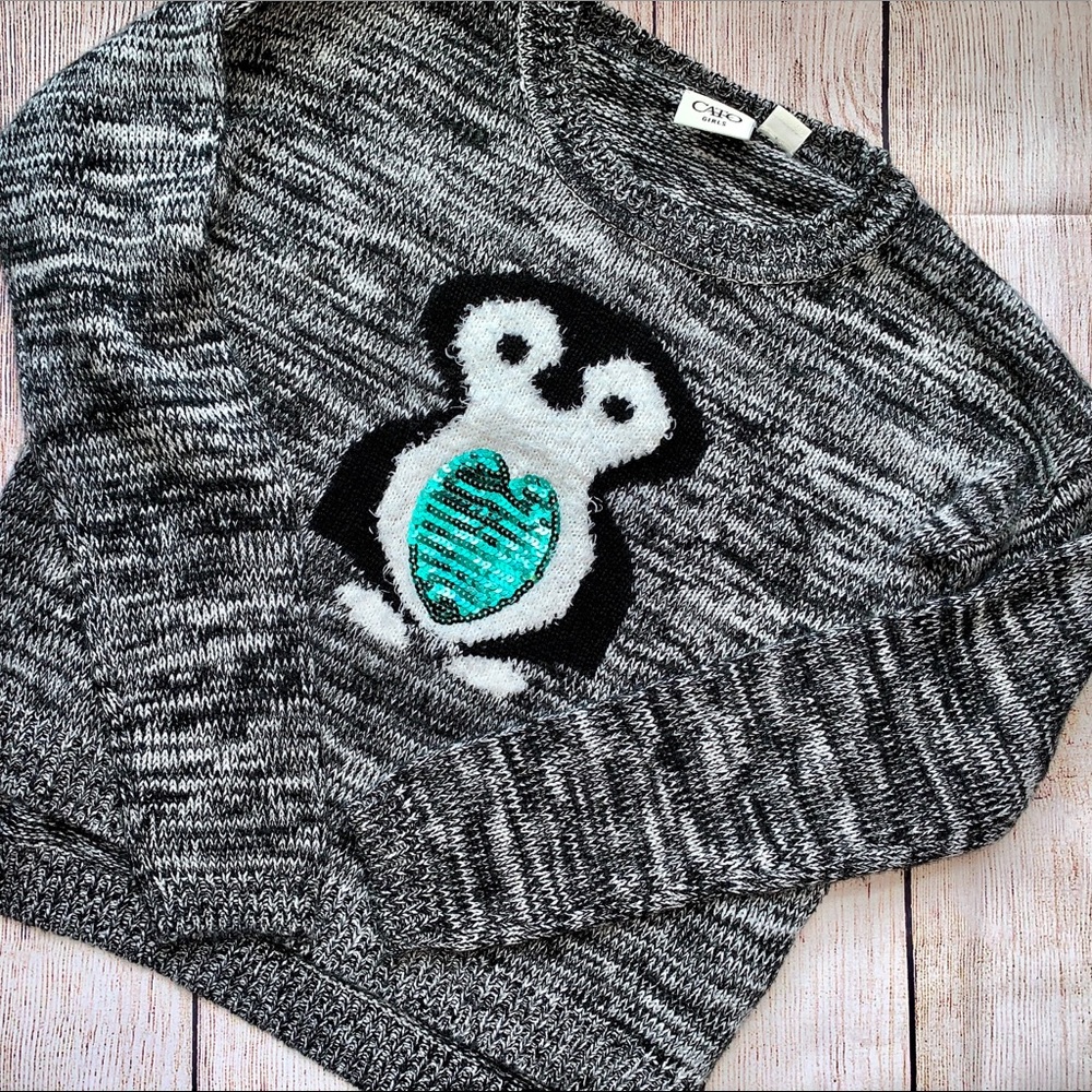 Cato Girls Size L Sequin Penguin Sweater